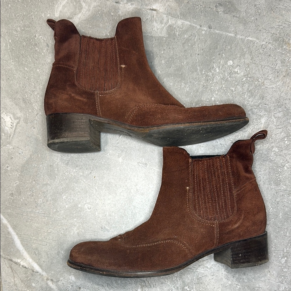 ALBERTO FERMANI Sz 9 39.5 Chelsea Western Heels Boots Shoes Brown Leather Suede